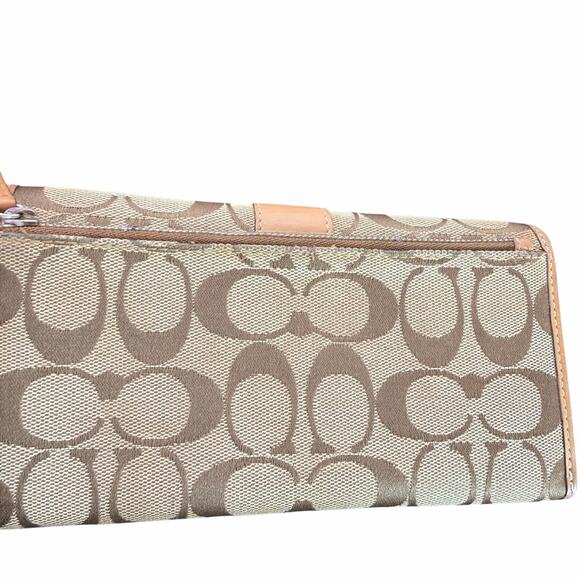 Coach Signature Canvas Tan Leather Trifold Wallet Khaki Beige - Picture 9 of 12